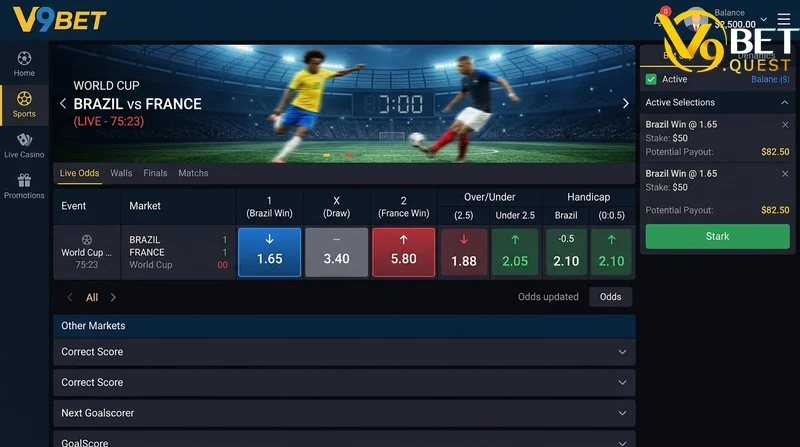 V9bet - V9bet đăng nhập @ mùa 2026-2027 An Toàn Nhanh chóng 37 (Ảnh 2: Giao diện live betting World Cup trên V9BET - minh họa bảng kèo thời gian thực)